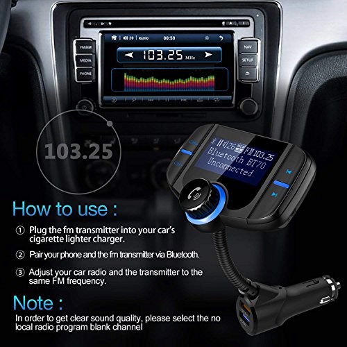 image for Bluetooth FM Transmitter, KINHOO Wireless Car Stereo Radio Adapter Rec