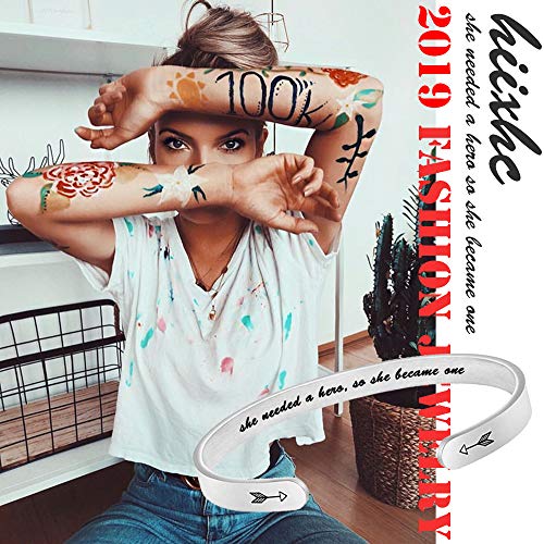 HIIXHC Inspirational Gifts Women Cuff Bracelet Bangle Stainless Steel Engraved Jewelry Gifts with Sayings & Words for Women, Teen Girls (1-pcs she Needed a hevo so she Became one)