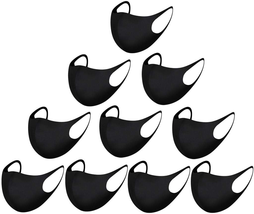 10pcs Cotton Face Màsc Bandanas, 3 Layers, Reusable/Washable (Black)