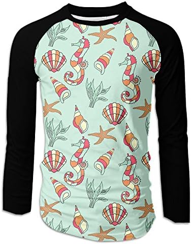 Seahorse Seashell Seaweed Men's Raglan T-Shirt Fashion Tee Shirt