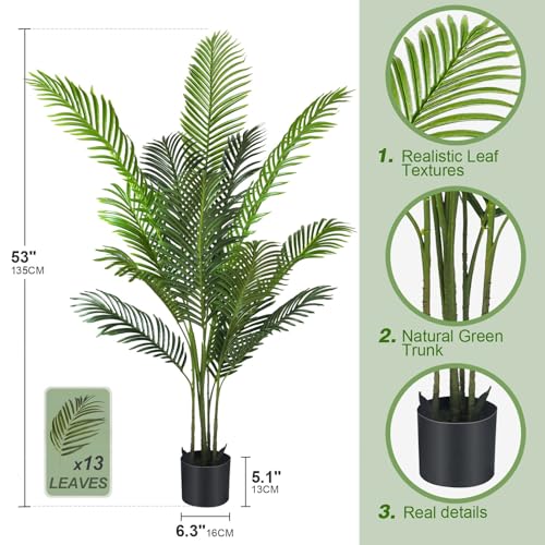 SKY-TOUCH Artificial Tree Fake Plants: 135cm Areca Palm Fake Trees Faux Plants Indoor Realistic Plants for Office Home Room Store Decor