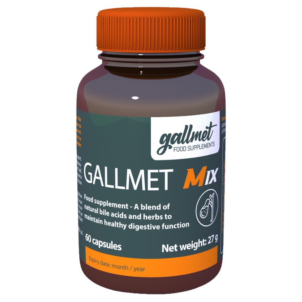 GALLMET Mix 60 Ox Bile 100mg Bile Salt Naturally Support After Gallstones Gallbladder Digestive Problems Fat Digestion - Ox Bile Capsules (60 Capsules, Bile Acid + Herbs)