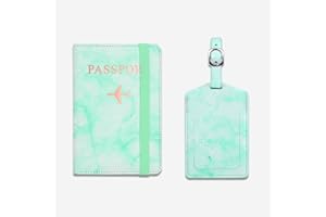 IFYON Elegant Passport Holder & Matching Marble-Pattern Luggage Tag Set for Women and Men - Premium PU Leather Travel Wallet 