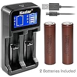 Kastar Intelligent LCD USB Charger & HG2 Battery (2 Pack), LG HG2 Quality Rechargeable 3000mAh (High Drain 20A) Flat Top for Electric Tools, Toys, LED Flashlights and Torch ect.