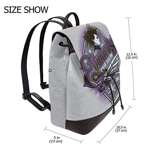 Edward Scissorhands Hair Salon Fashion Design Leather Backpack For Women Men College School Bookbag Weekend Travel Daypack