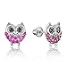 925 Sterling Silver Rhodium Plated Red Owl Cubic Zirconia Screwback Baby Girls Earrings