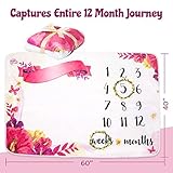 Newborn Baby Monthly Milestone Blanket – Includes Flower Ring for Marking Months – Photo Prop for Preserving Precious Memories – Track & Document Baby Growth - Pink 40” X 60” Baby Milestone Blanket