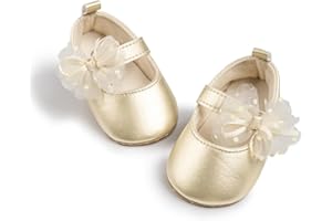 Meckior Infant Baby Girls Soft Sole Bowknot Princess Wedding Dress Mary Jane Flats Prewalker Newborn Light Baby Sneaker Shoes