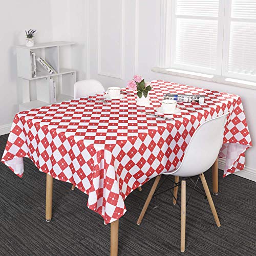 SUO AI TEXTILE Waterproof Table Cloth Oblong Rectangular Checkered Tartan Table Cover Polyester Fabric Home Decoration for Party Wedding 52x70 Inch(132x178cm) Red White