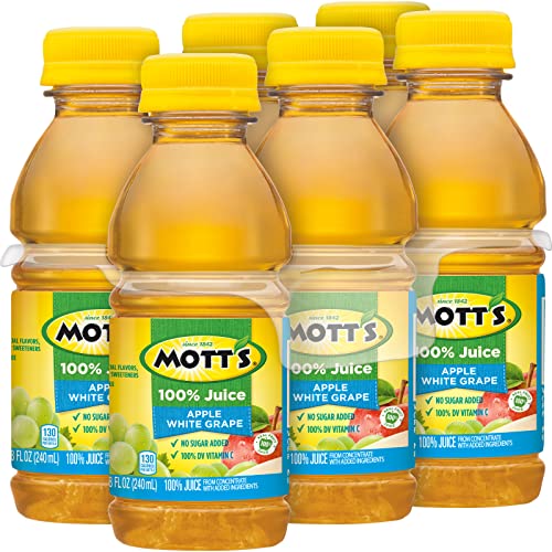 MOTT’S 100% APPLE WHITE GRAPE JUICE, 8 FL OZ BOTTLES, 6 PACK