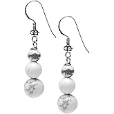 VN Jewelry Handmade Women's Natural Gemstone Triple Beads and Sterling Silver Dangle Drop Earrings | Gemstone Beaded Dangle Earrings Gift Ideas for Women, Girls