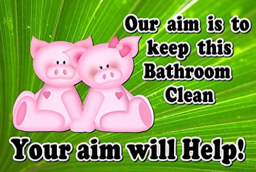 Our Aim Is to Keep This Bathroom Clean - Sitting Bears - New Funny 9x6 High Quality Hardboard Sign Plaque - This Novelty Sign Should Be Used Indoors. Our Novelty Signs Make Excellent Gifts! Proudly Made and Shipped From Ontario, Canada!