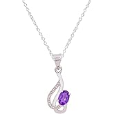 Gemkora Natural AMETHYST Gemstone Brilliant Cut Oval Dainty Pendant Necklace, Zodiac, Birthstone, Healing Crystals Women Jewelry in 925 Sterling Silver Chain 18 inch