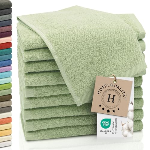 ZOLLNER 10er Set Gästehandtücher - weiche und saugstarke Handtücher - waschbar bis 95°C - Baumwolle - 30x50 cm in lindgrün