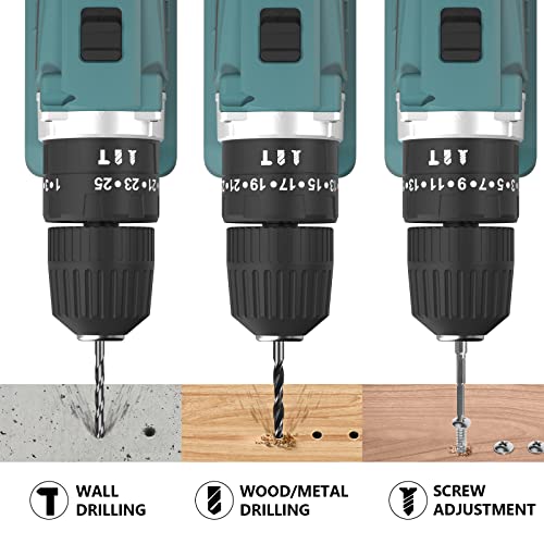 OMMO Drill Cordless Power, 21V MAX Impact Drill Electric 25+3 Torque