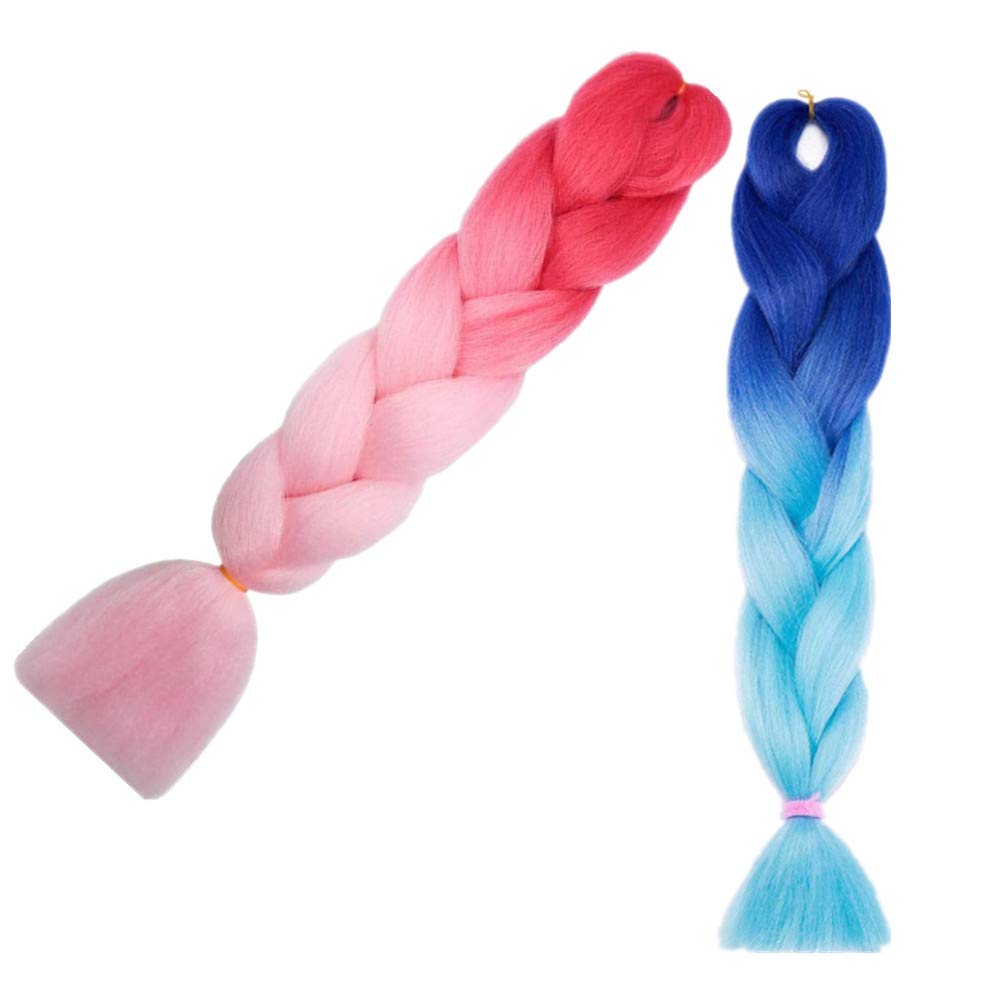 2 Pcs Braiding Hair Fashion Synthetic Braid Hair Extensions for Women Braiding (Blue)