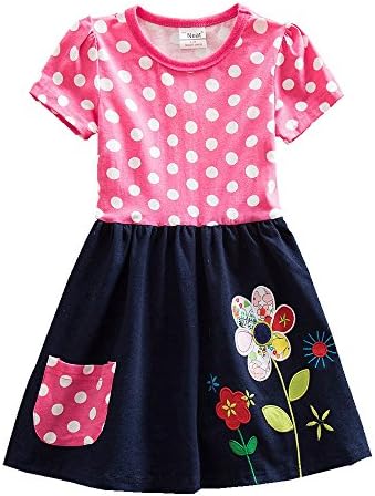 JUXINSU Girl Short Sleeve Dress Summer Wear Cotton Owl Cartoon Embroidery SH6252
