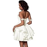 DLWPSC Simple Short Wedding Dresses for Bride Satin Mini Bridal Dress Beach Boho Princess Wedding Gown