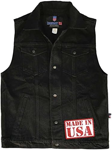 Legendary USA Men's Revelation Collared Black Denim Motorcycle Vest - Made in USA-Black-2XL