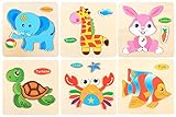 XADP 6 Sets Wooden Puzzles-Giraffe,Elepant,Rabbit,Tortoise,Crab and Fish Puzzles for Kids Toddlers Boys and Girls Age 3 4 5