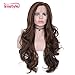 IMSTYLE Dark Brown Lace Front Wigs Long Wavy Synthetic Wig for Women Brown Color Heat Resistant Hair Wig for Cosplay Party