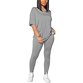 HBQ Women 2 Piece Outfits Summer Sweatsuits Drop Shoulder Tracksuits Biker Short Workout Jogger Sets