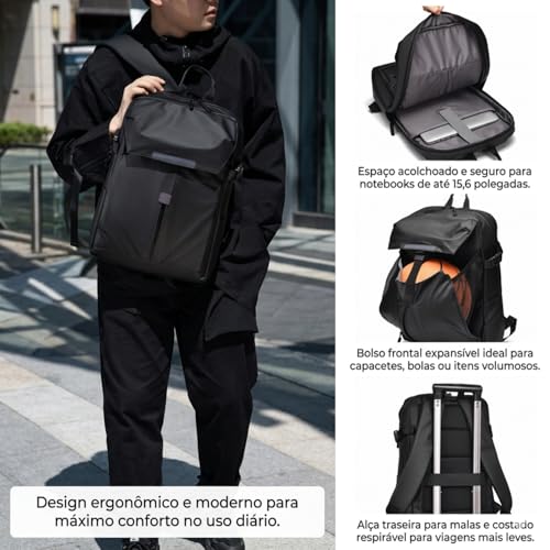 Dynamart Mochila Impermeavel para Notebook 15 6 45x30x16 cm 38L Preta Reforcada Antifurto Expansivel Viagem Trabalho Faculdade Executiva USB Resistente
