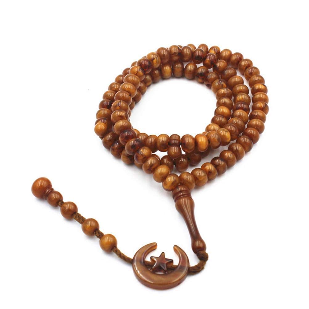 Eeneme 99 Beads Muslim Prayer Beads, Brown, Resin, Round, Eid Mubarak Gift, 43cm