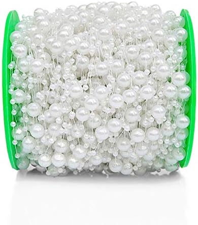 pearl decorations 200Feet Roll Ivory Pearl String Party Garland Wedding Centerpieces Bridal Bouquet Crafts Decoration, Large Pearls Faux Crystal Beads Headdress Beads Decorate (White)