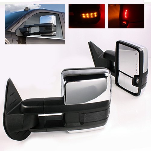ModifyStreet Power Side Towing Mirrors with Smoke Lens Turn Signal and Heated Defrost and Clearance Light for 14-18 Chevy Silverado Avalanche Tahoe Yukon/XL/Denali Suburban or GMC Sierra - Chrome