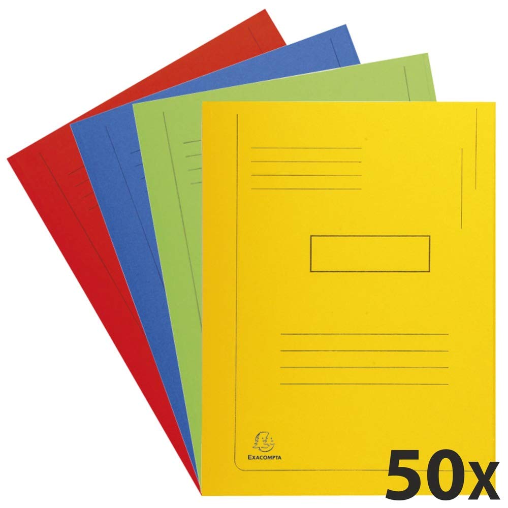 Exacompta - Ref 445000E - Forever Collection - 2-Flap Folder - 24 x 32cm in Size, Suitable for A4 Documents, Made from 290gsm Recycled Board, 2 Flaps to Secure Documents - Assorted Colours (Pack of 50)