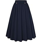 Belle Poque Women's Midi Skirt with Pockets Vintage A Line High Waisted Flowy Pleated Swing Skirts for Office