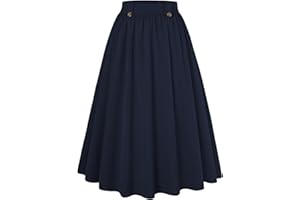 Belle Poque Women's Midi Skirt with Pockets Vintage A Line High Waisted Flowy Pleated Swing Skirts for Office