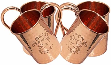 Copper Moscow Mule Mug Hand Hammered Mug/ Solid Copper Cup Size 16 Oz with Attractive Logo. (4)