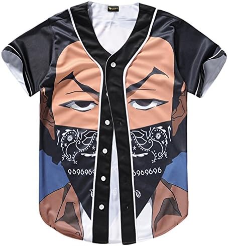 Pizoff Short Sleeve Arc Bottom Baseball Team Jersey 3D All Over Cartoon Face Print Basketball Shirt Y1724-58-XL