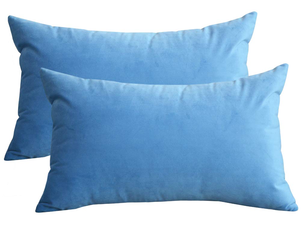 Lutanky Velvet Cushion Covers (Pack of 2) Lovely Rectangle Throw Pillow Cases Soft Solid Decorative Pillow Covers for Sofa Bedroom Car 12x20 Inch 30 x 50 cm (blue, 2 Pieces) — image 1