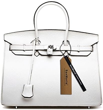 SanMario Designer Handbag Top Handle Padlock Women's Leather Bag with Silver Hardware