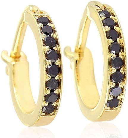 0.19 Cttw Black Diamond Huggie Hoop Earrings in 18K White/Yellow/Rose Gold Handmade Jewelry