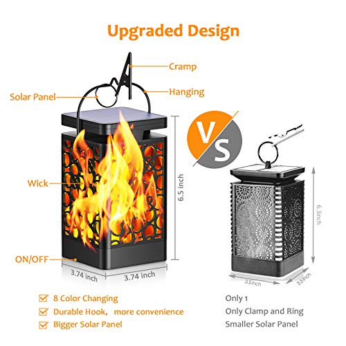 KOOPER Solar Lantern Lights 8 Color Dancing Flame Waterproof Solar Lights Outdoor Hanging Lantern Halloween Decorations LED Lights Landscape Decorative for Garden Patio Yard Path 2 Pack