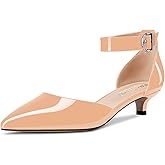 Aachcol Women Kitten Low Heel Ankle Strap Pumps Pointed Toe Sandals Dress Shoes Party Office Wedding 1.5 Inch