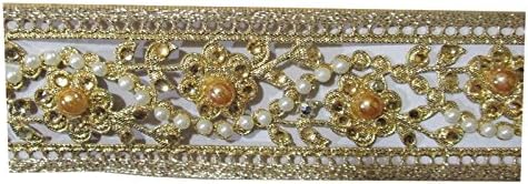 Tirupati Zari lace for dress/sarees/blouses,suits,caps/bags/decorations/borders,crafts in Gold-White Color (Size 9 Meter appox)