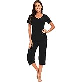 WiWi Soft Viscose from Bamboo Pajamas for Women Short Sleeve Pajama Sets with Capri Pants Pjs Comfy Loungewear S-XXL