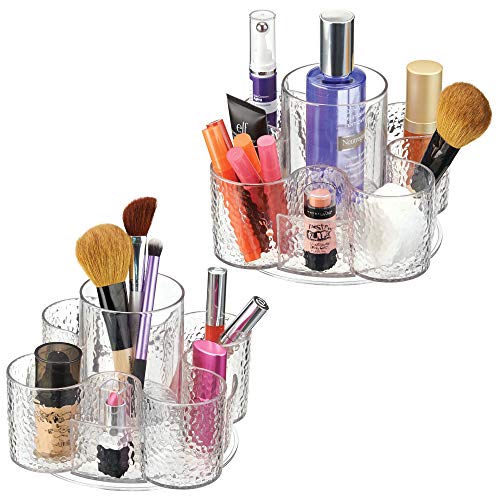 mDesign Bathroom Plastic Vanity Countertop Lazy Susan Storage Organizer Turntables Cosmetic Holders for Cosmetics Makeup Brushes Organization - Pack of 2, Clear