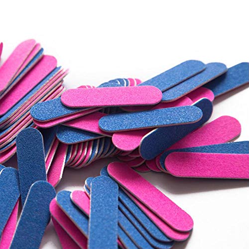 100 Pcs Mini Nail Files Bulk, Mwoot Disposable Double Sided Emery Board 180/240 Grit, Fingernail Nail File Buffer Set Manicure Tool for Natural Acrylic Fake Nails Home and Salon Use