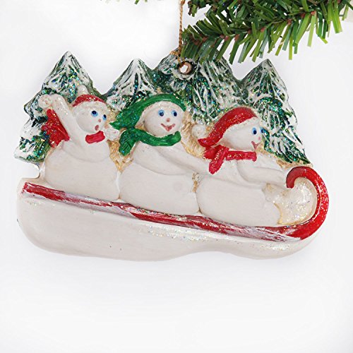 Family of 3 Personalized Snowman Sledding Christmas Ornament - Thumbnail 3