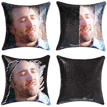 cygnus Nicolas Cage Sequin Pillow Cover Magic Mermaid Reversible Pillowcase That Color Changes Home Decor Throw Pillow Case Sofa Cushion Cover (Black Sequin)