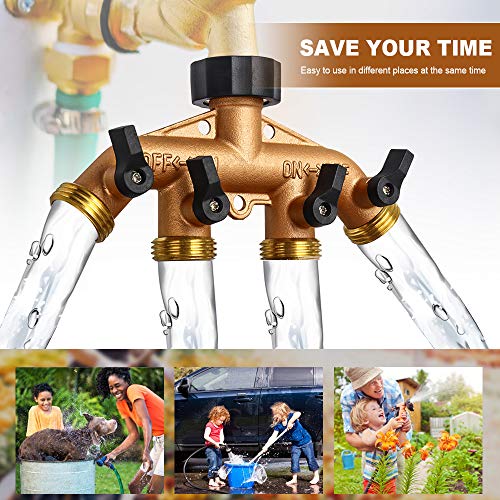 OneBom Hose Splitter 3/4 Inch, Solid Brass Pipe Connector,Garden Hose Distributor Heavy Duty (4 Way) - Thumbnail 5