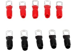 10 Pcs 1/0 Gauge Copper Terminal Lugs Kit, Medium Size Vehicle Copper Terminal Ends Kit Ring Terminal Wire Connector #4 - Red