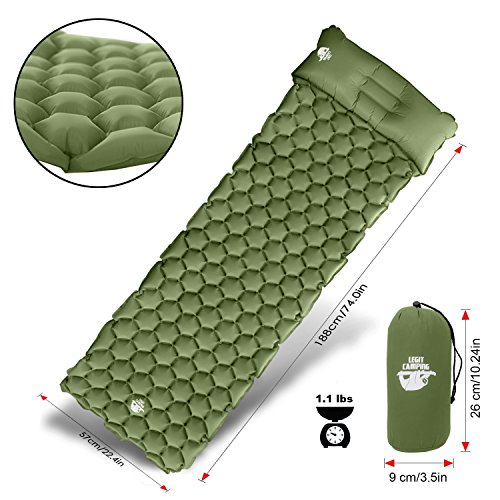 Legit Camping Sleeping Pad Camping Mat Comfortable Sleeping Mat - Rolls Up Tight - Air Support Cells Transform Your Camping Mattress and Camping Pad - Best Outdoor Sleep (Forest Green)