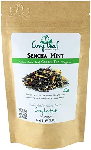 SENCHA MINT - Organic Artisan Loose Leaf Green Tea Blend - FORMULATED and BLENDED by Cozy Leaf in Wichita Kansas USA